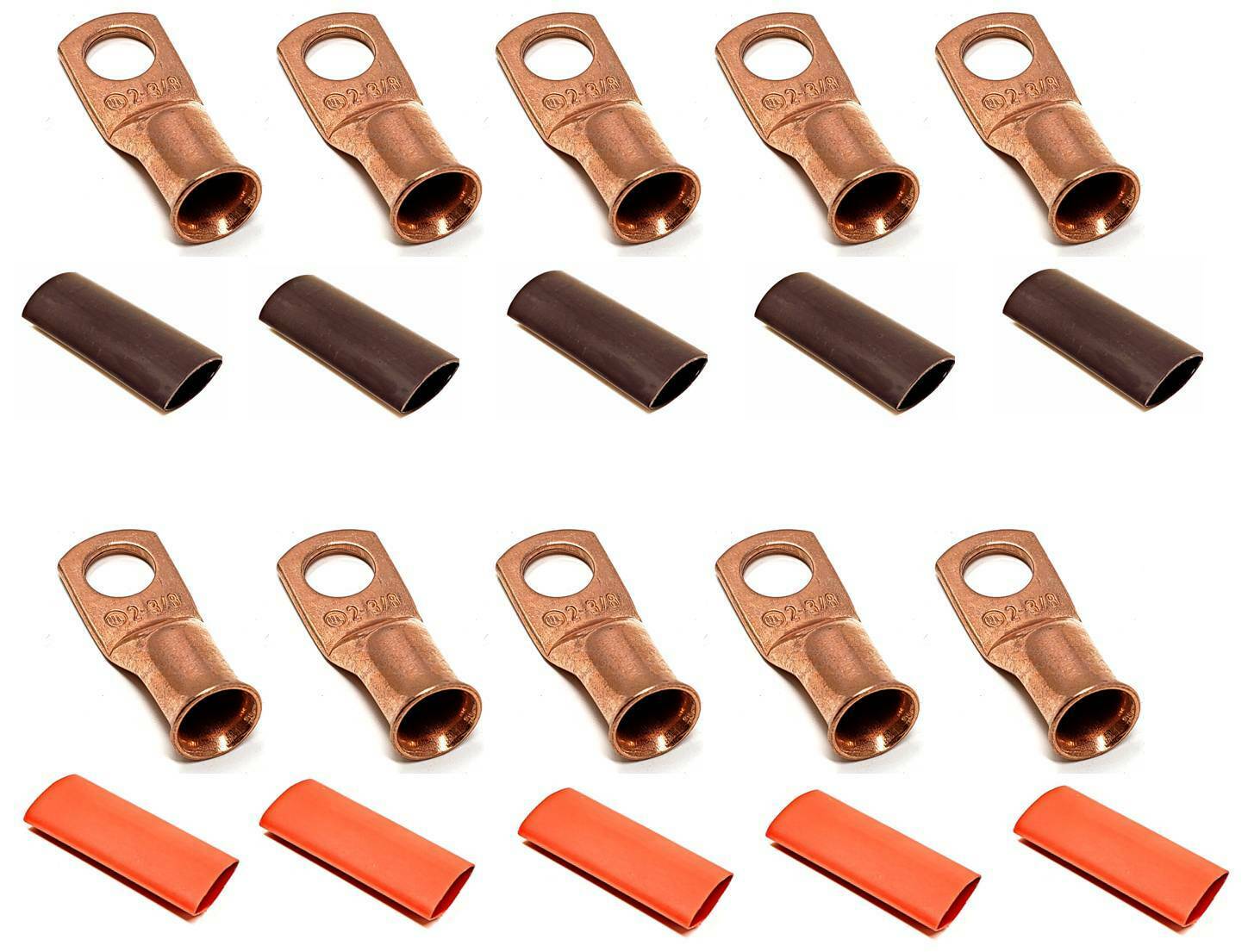 UL Copper Cable Lug Ends Terminal Ring Connectors + Adhesive Heat Shrink Tubing