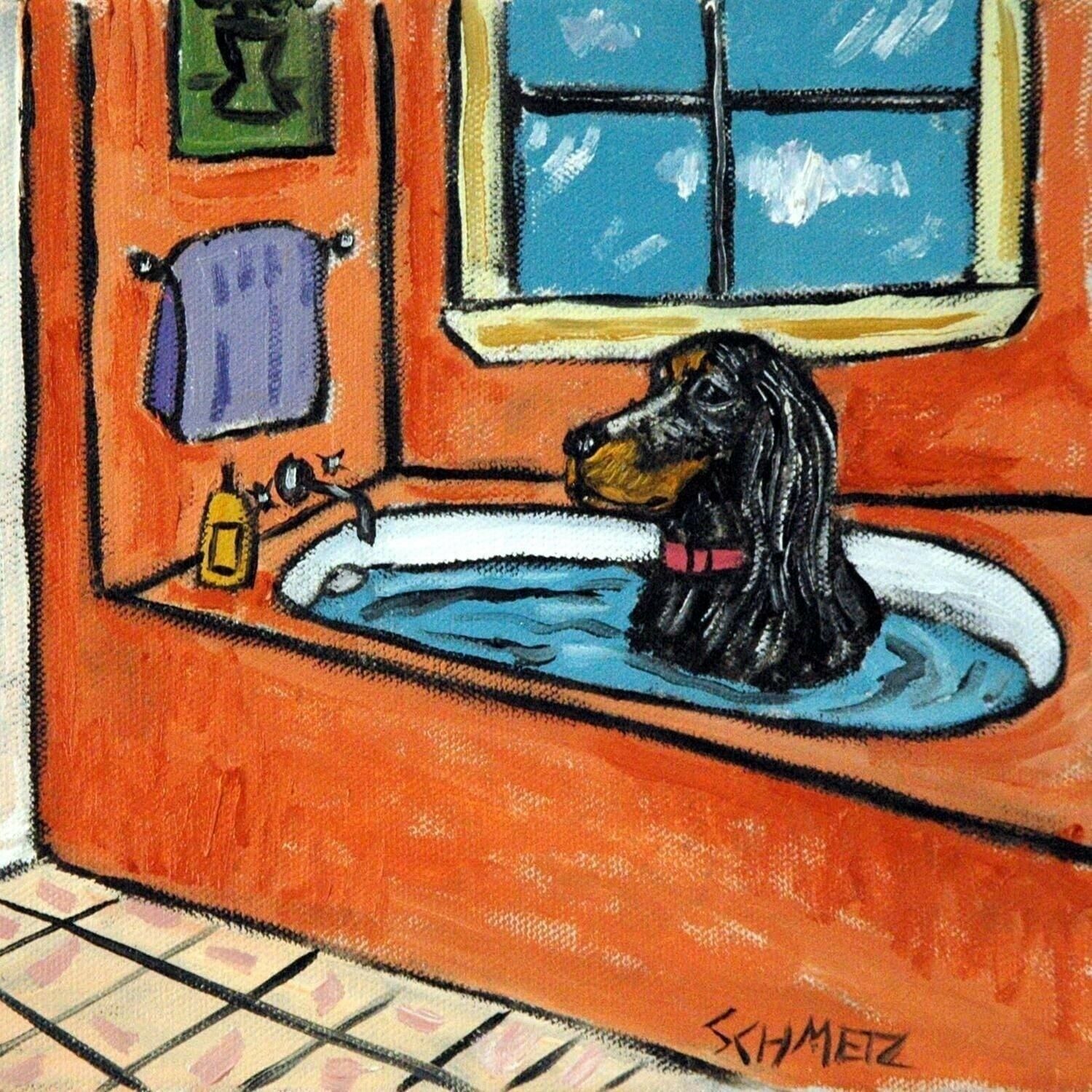 GORDON SETTER taking a bath DOG ART TILE COASTER gift artwork