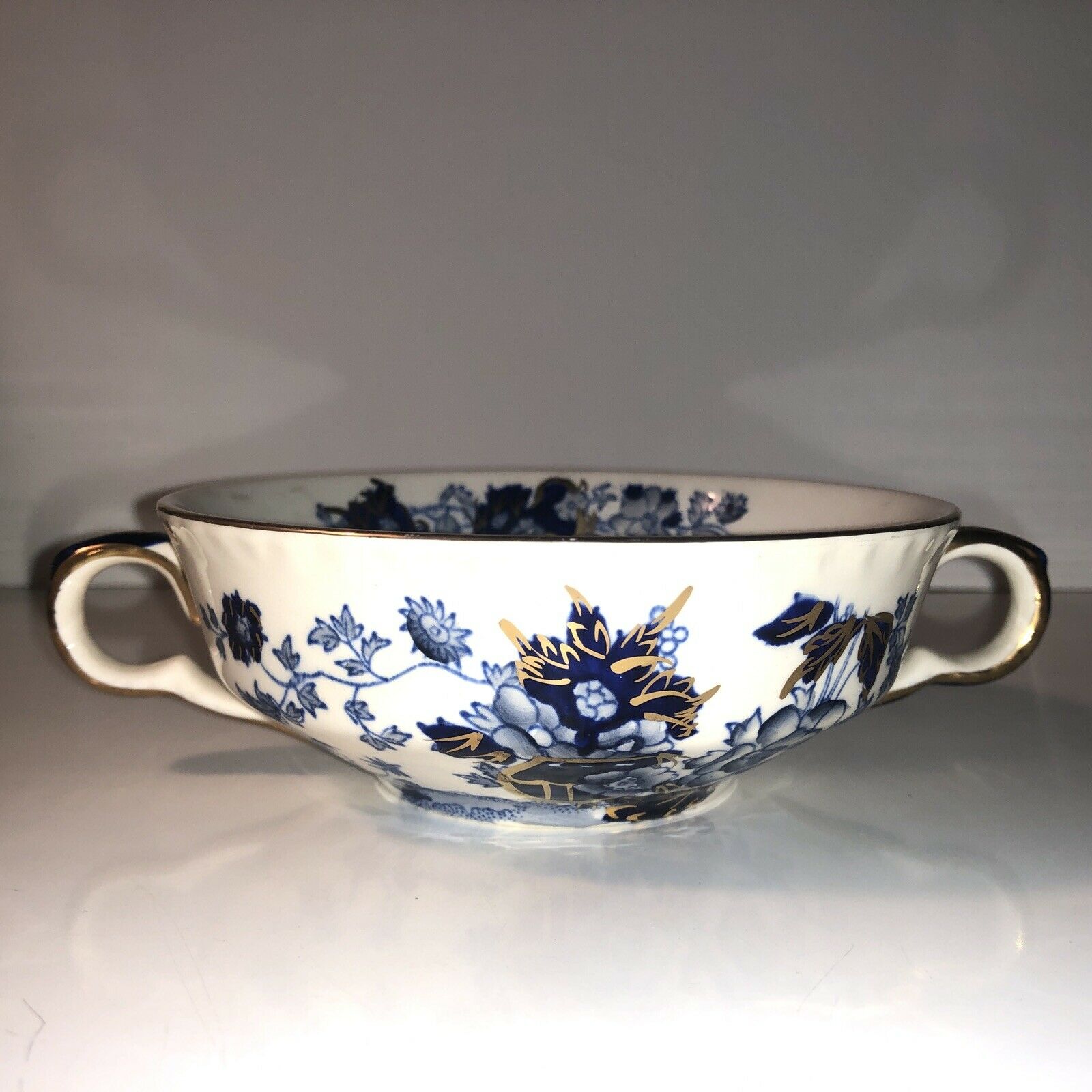 Vintage Mason's Ironstone Porcelain Sapphire Double Handle Cup Soup Bowl