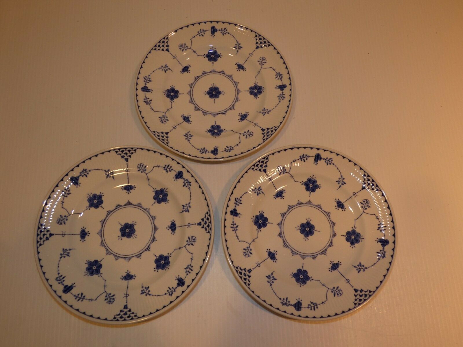 Vintage Mason's Denmark Pattern Set 3 Side/salad Plates, Blue/white, Flowers