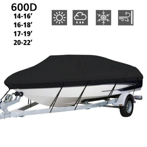 Heavy Duty 600D Marine Grade Waterproof Boat Cover Fit V-Hull Tri-Hull Runabout