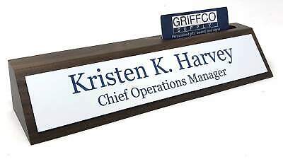 10" Walnut Desk Name Plate Personalized With Business Card Holder - 16 Colors