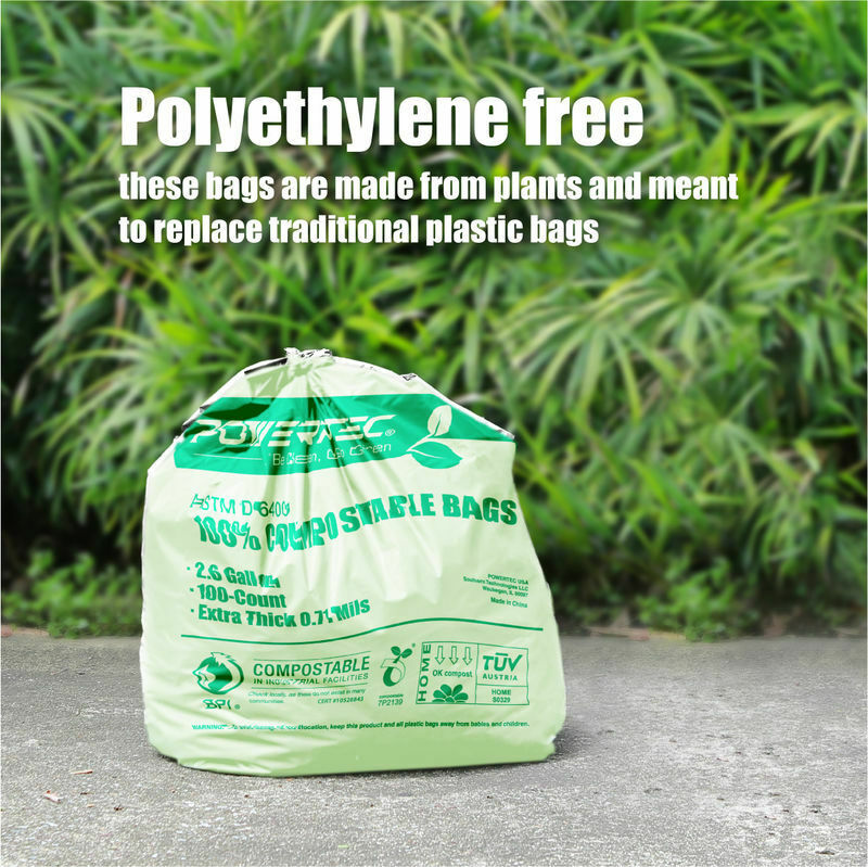 100pc 3 Gallon Capacity Green Compost Bags Eco-Friendly Trash Bag Biodegradable