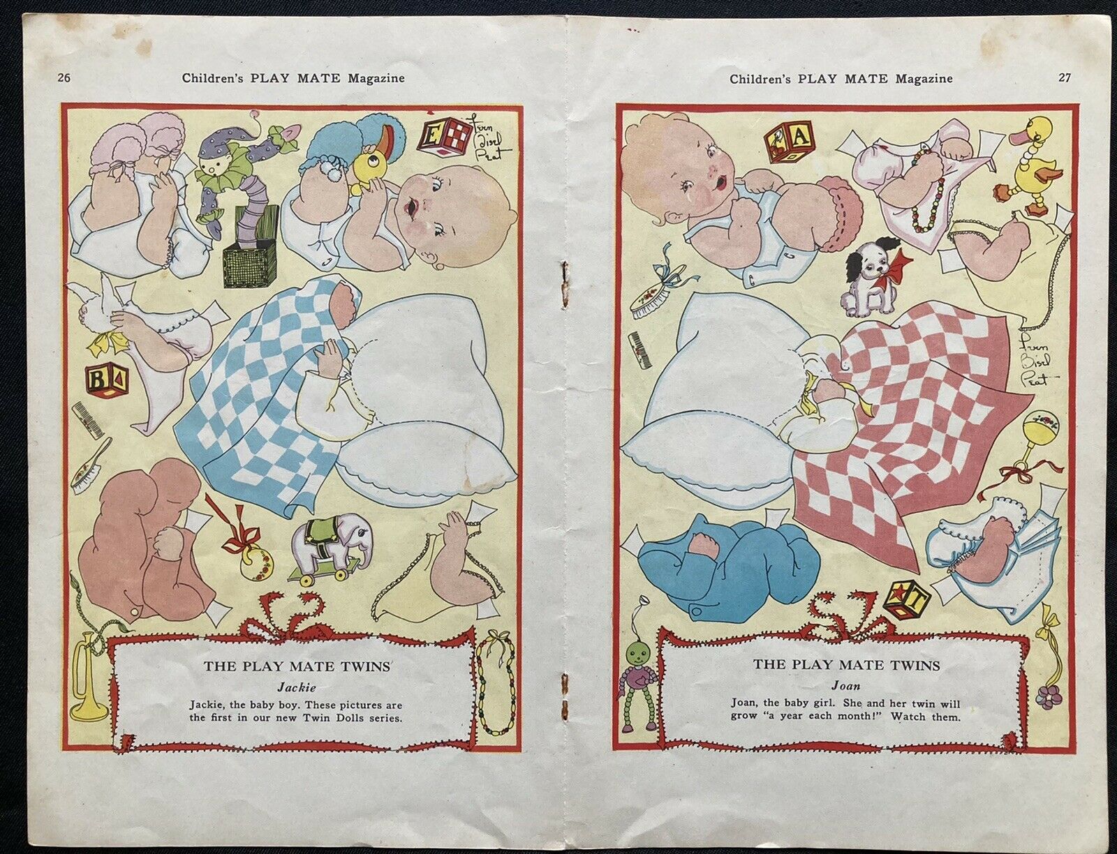 The Play Mate Twins Paper Dolls, 1941, Fern Bisel Peat, Children’s Playmate Mag.