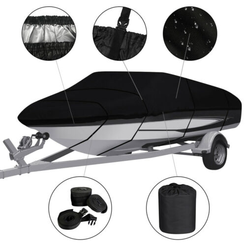 Waterproof Trailerable Boat Cover V-hull Fish Ski Bass 11-13/14-16/17-19/20-22ft