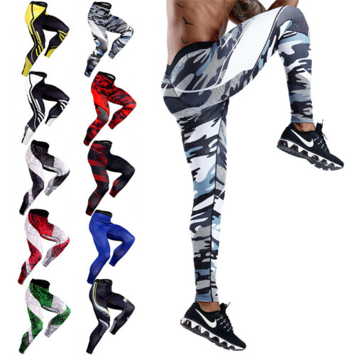 Men's Compression Long Pants Cool Dry Printed Active Workout Running Base Layer