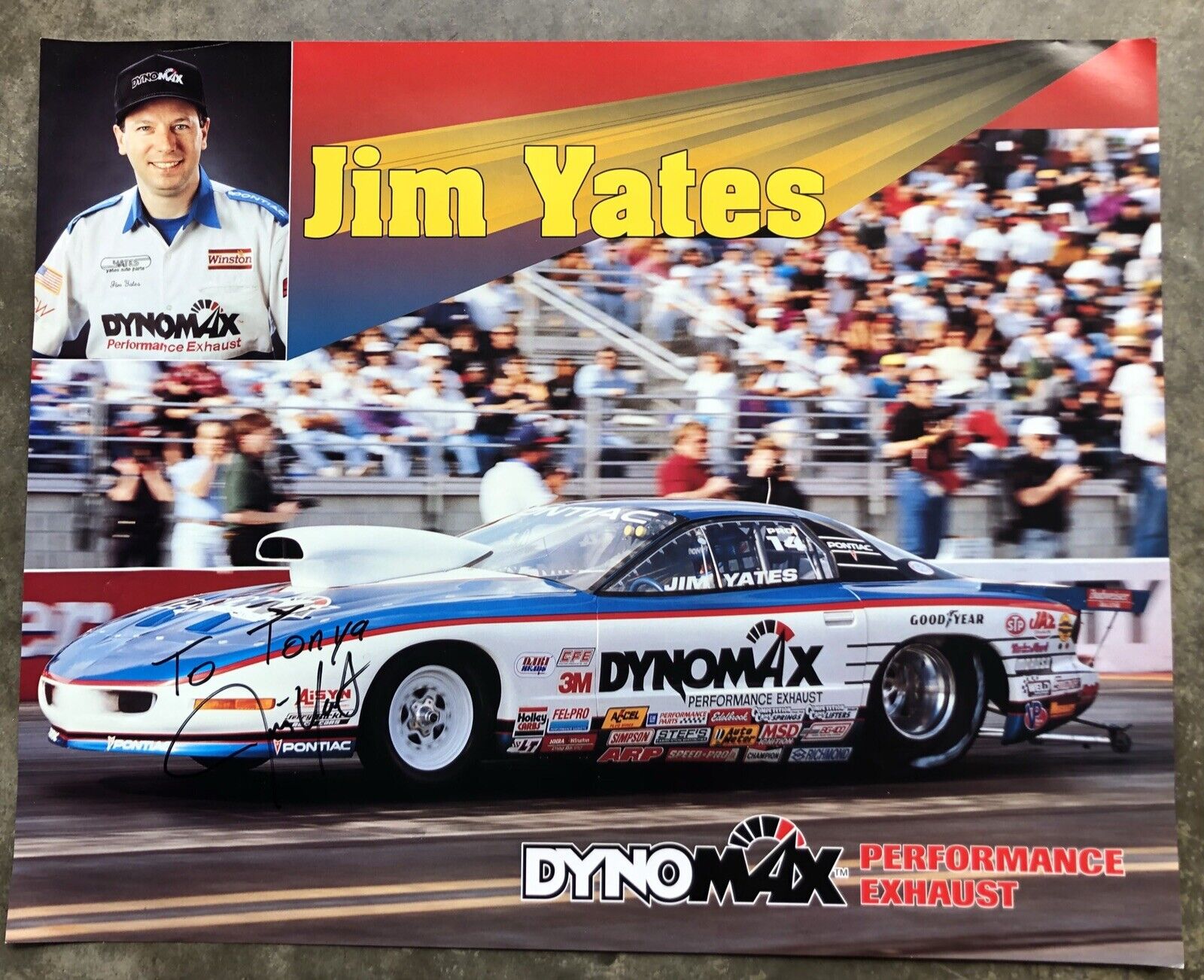 Jim Yates Dynomax Nhra Autographed Promo Poster 22.75” X 18”