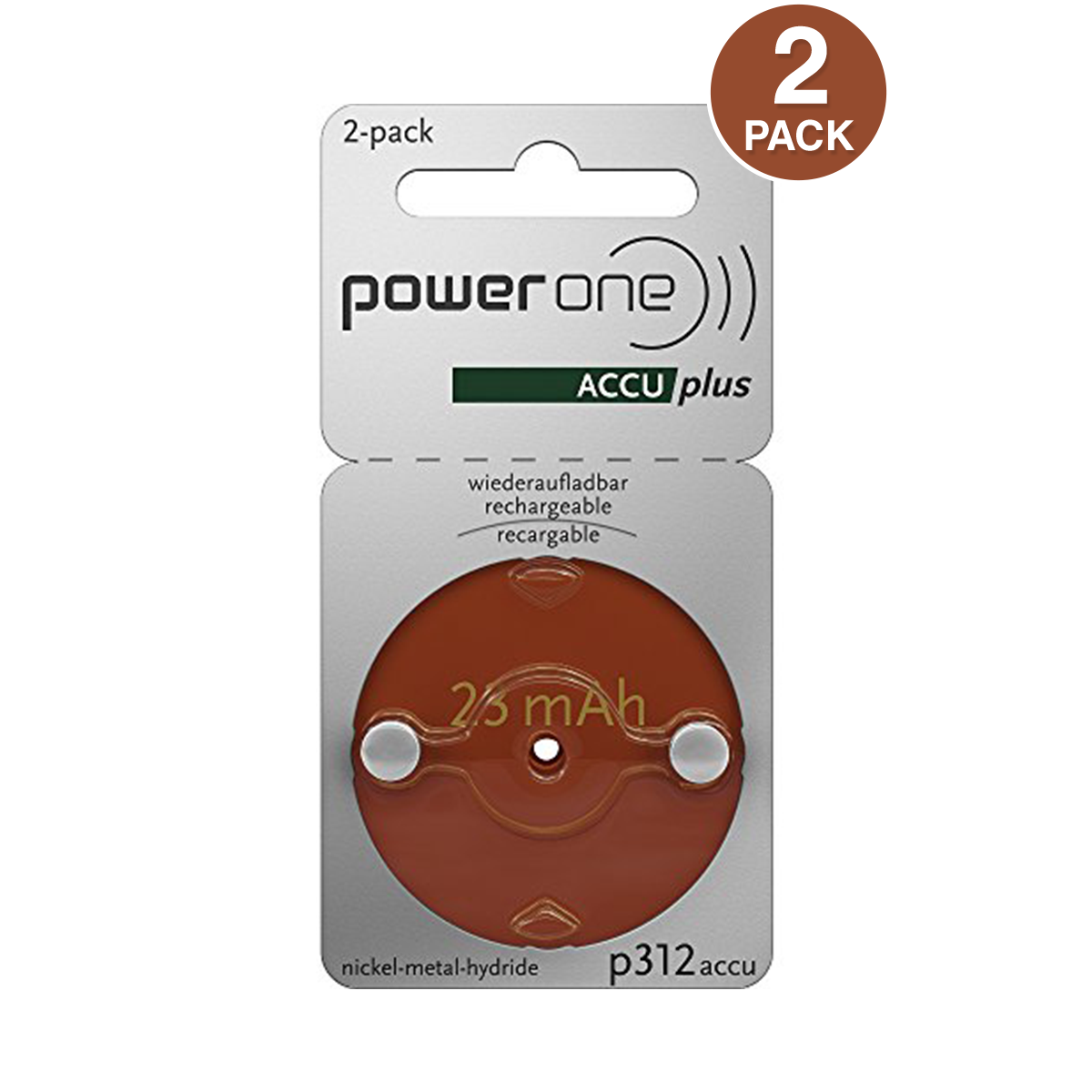Power One Accu Plus Size 312 P312 Ni-mh Rechargeable Hearing Aid Batteries