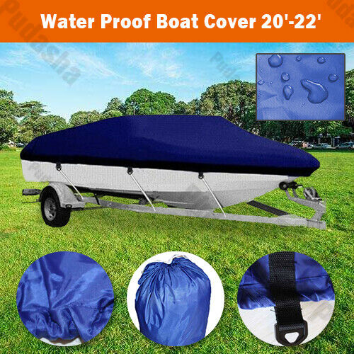 20' 21' 22' Premium Heavy Duty Ski Bass Boat Cover Waterproof Marine Blue PBT3N
