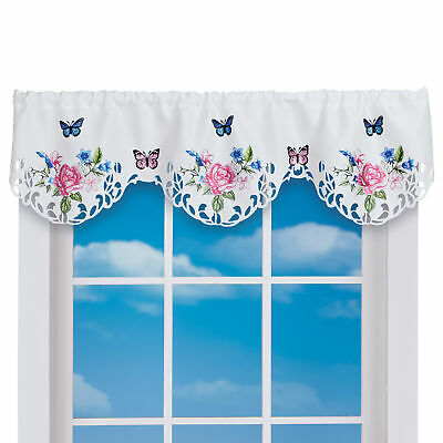 Collections Etc Embroidered Rose Floral & Butterfly Window Valance
