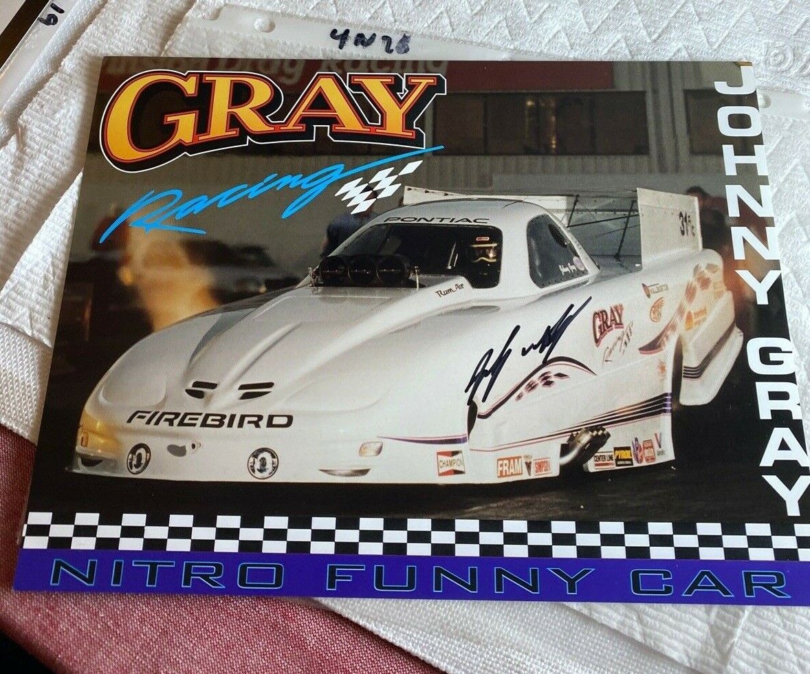 Signed Nhra Johnny Gray Nitro Funny Firebird Photo Card 8.5 X 11 4n20